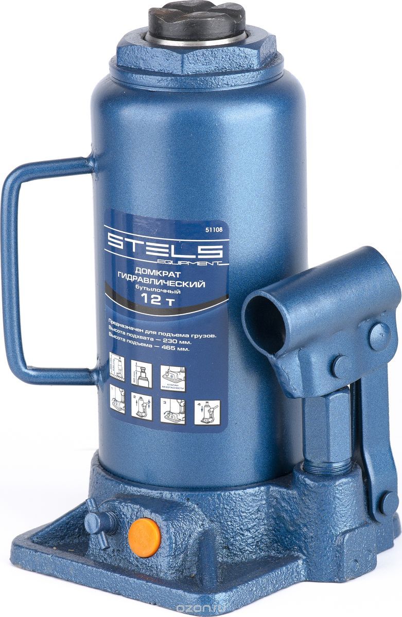 Бутылочный гидравлический домкрат STELS 12 т, h подъема 230–465 мм 51108