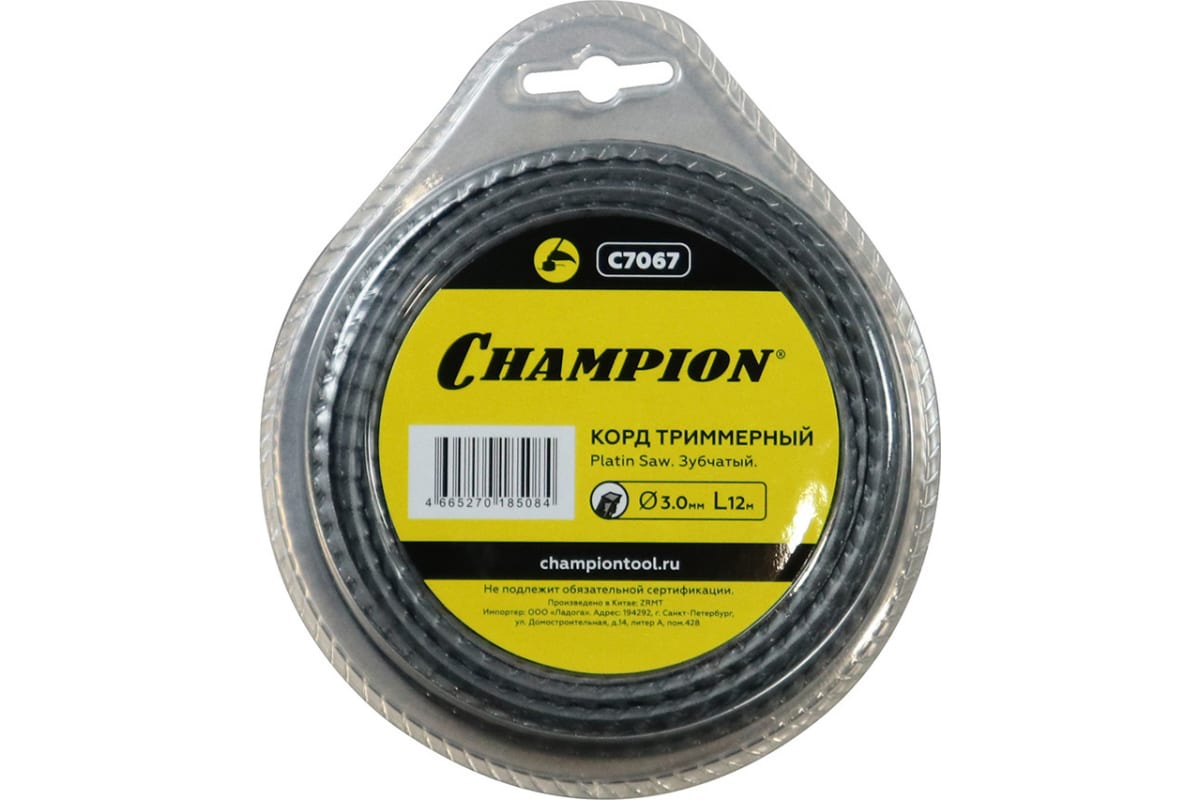 Корд триммерный Champion Корд триммерный Platin Saw (3.0 мм; 12 м; зубчатый) CHAMPION
